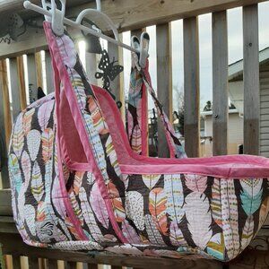 Handmade Bassinet Baby Carrier 16"L x 8"W x 5"D Feather Theme Girl